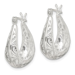 Sterling Silver Polished Swirl Filigree Hoop Earrings