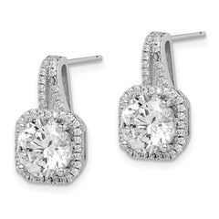 Sterling Silver Rhodium-plated CZ Halo Post Earrings