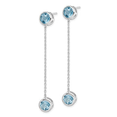 Sterling Silver Rhodium-plated Blue Topaz Chain Post Dangle Earrings