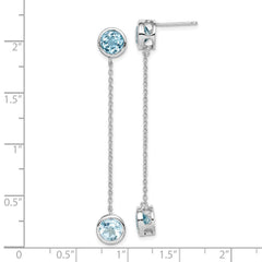 Sterling Silver Rhodium-plated Blue Topaz Chain Post Dangle Earrings