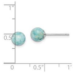 Sterling Silver Rhodium-plated Polished 6mm Round Larimar Post Earrings