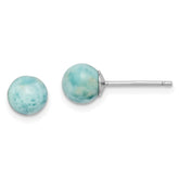 Sterling Silver Rhodium-plated Polished 6mm Round Larimar Post Earrings