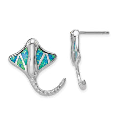 Sterling Silver Rhodium-plated Created Blue Opal Stingray Post Earrings