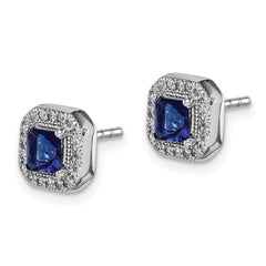 Sterling Silver Rhodium Plated Square Blue and Clear CZ Post Earrings - 2