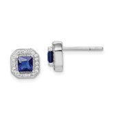Sterling Silver Rhodium Plated Square Blue and Clear CZ Post Earrings - 2