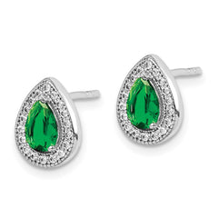 Sterling Silver Rhodium Plated Green and Clear CZ Post Earrings - 2