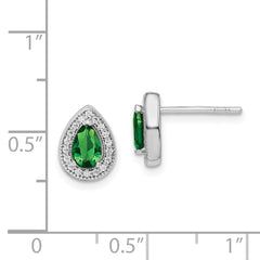 Sterling Silver Rhodium Plated Green and Clear CZ Post Earrings - 2