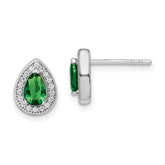 Sterling Silver Rhodium Plated Green and Clear CZ Post Earrings - 2