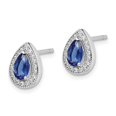 Sterling Silver Rhodium-plated Blue and Clear CZ Post Earrings - 2