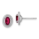 Sterling Silver Rhod-plat Created Ruby Oval Post Earrings