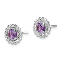 Sterling Silver Rhod-plat Amethyst Earrings
