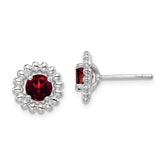 Sterling Silver Rhod-plat Garnet Earrings