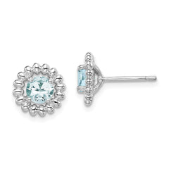 Sterling Silver Rhod-plat Aquamarine Earrings