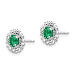 Sterling Silver Rhod-plat Created Emerald Earrings