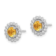 Sterling Silver Rhod-plat Citrine Earrings