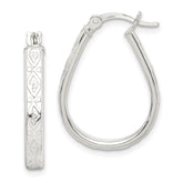 Sterling Silver Patterned 3mm Teardrop Hoop Earrings