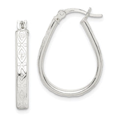 Sterling Silver Patterned 3mm Teardrop Hoop Earrings