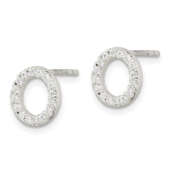 Sterling Silver Polished CZ Circle Post Earrings - 2