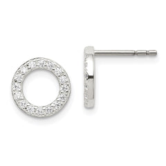 Sterling Silver Polished CZ Circle Post Earrings - 2