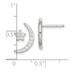 Sterling Silver Polished CZ Moon and Star Post Earrings