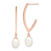 Sterling Silver Rose-tone 18k Flash Gold-plated 8-9mm White Rice Freshwater Cultured Pearl Post Dangle Earrings