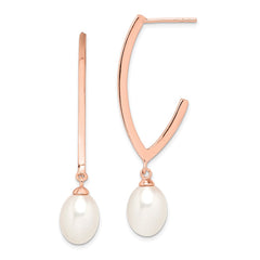 Sterling Silver Rose-tone 18k Flash Gold-plated 8-9mm White Rice Freshwater Cultured Pearl Post Dangle Earrings