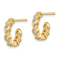 Sterling Silver Gold-tone CZ Post Hoop Earrings - 2