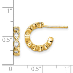 Sterling Silver Gold-tone CZ Post Hoop Earrings - 2