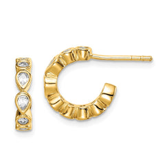 Sterling Silver Gold-tone CZ Post Hoop Earrings - 2