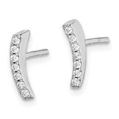 Sterling Silver Rhodium-plated Polished CZ Curved Wedge Post Earrings