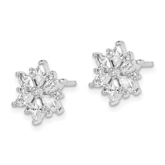 Sterling Silver Rhodium-plated Polished CZ Snowflake Post Earrings - 3