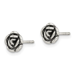 Sterling Silver Oxidized Flower Post Earrings - 2