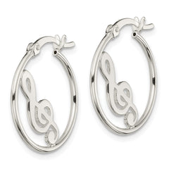 Sterling Silver Polished Music Note Hoop Earrings