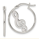 Sterling Silver Polished Music Note Hoop Earrings
