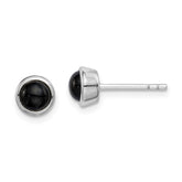 Sterling Silver Rhodium-plated Polished Onyx Round Bezel Stud Earrings