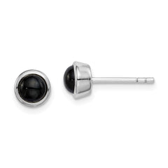 Sterling Silver Rhodium-plated Polished Onyx Round Bezel Stud Earrings