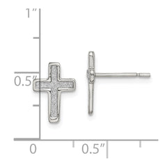 Sterling Silver Polished Glitter Infused Latin Cross Post Earrings