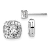 Sterling Silver RH-plated 5mm Round CZ Post w/ Square Jackets Earrings