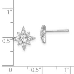 Sterling Silver Rhodium-plated Polished & Beaded CZ Star Post Earrings