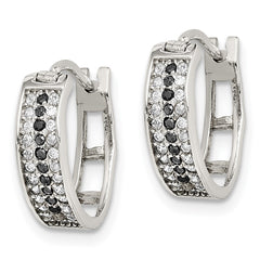 Sterling Silver RH-pltd Polished Black/White CZ 4mm Round Hoop Earrings