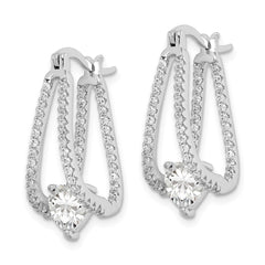 Sterling Silver Rhodium-plated Heart CZ In/Out Double Hoop Earrings