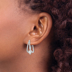 Sterling Silver Rhodium-plated Heart CZ In/Out Double Hoop Earrings