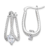 Sterling Silver Rhodium-plated Heart CZ In/Out Double Hoop Earrings