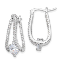 Sterling Silver Rhodium-plated Heart CZ In/Out Double Hoop Earrings