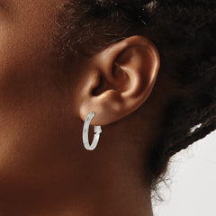 Sterling Silver Milgrain 2x20mm Omega Back Round Hoop Earrings