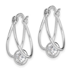 Sterling Silver Rhodium-plated CZ Double Hoop Earrings