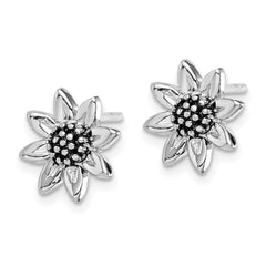 Sterling Silver Rhodium-plated Sunflower Post Earring