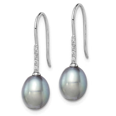 Sterling Silver Rhodium-plated 7-8mm Grey Teardrop Freshwater Cultured Pearl and CZ Dangle Earrings