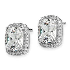 Sterling Silver RH-plated Polished 10x8mm Cushion CZ Halo Post Earrings