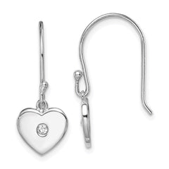 Sterling Silver Rhodium-plated CZ Heart Dangle Earrings - 2